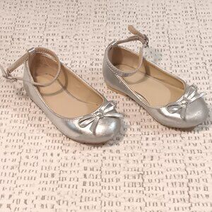 Janie & Jack little girls Metallic Ankle Strap Bow Ballet dress Flats sz 7 -READ